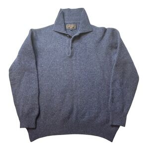 Beams Plus Sweater Mens M Blue 100% Wool Quarter Button Polo Collar Japan Made
